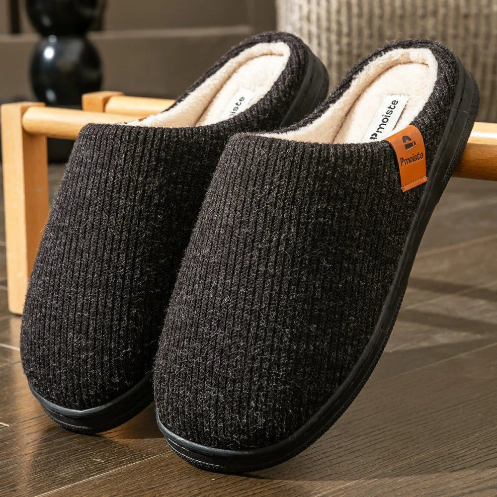 Memory Foam Cushion Slippers men Suede TPR Sole Platform Warm Soft Non Slip Stripe Comfortable Indoor Shoes Knited - Novelle