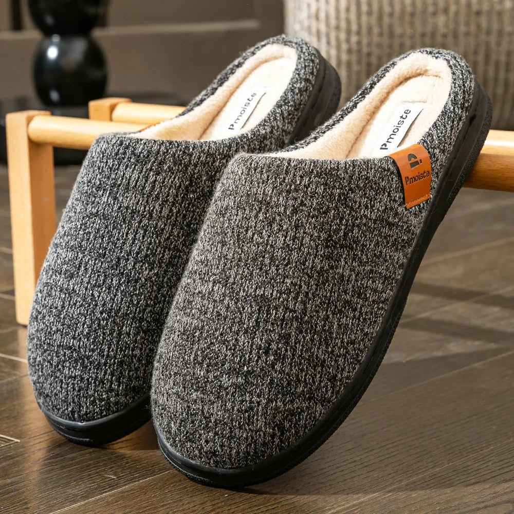Memory Foam Cushion Slippers men Suede TPR Sole Platform Warm Soft Non Slip Stripe Comfortable Indoor Shoes Knited - Novelle